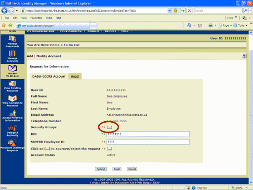 Screenshot of Request for Information page